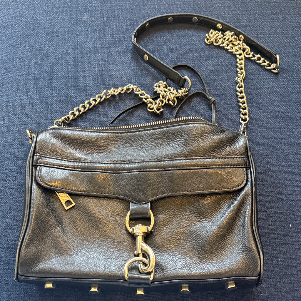 Rebecca Minkoff Large Mac Black Leather Crossbody Bag With Gold Chain